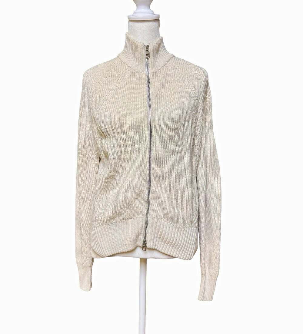Athleta Beige Solid Knit Full Zip Mock Neck Merino Wool Sweater Long Sleeve S